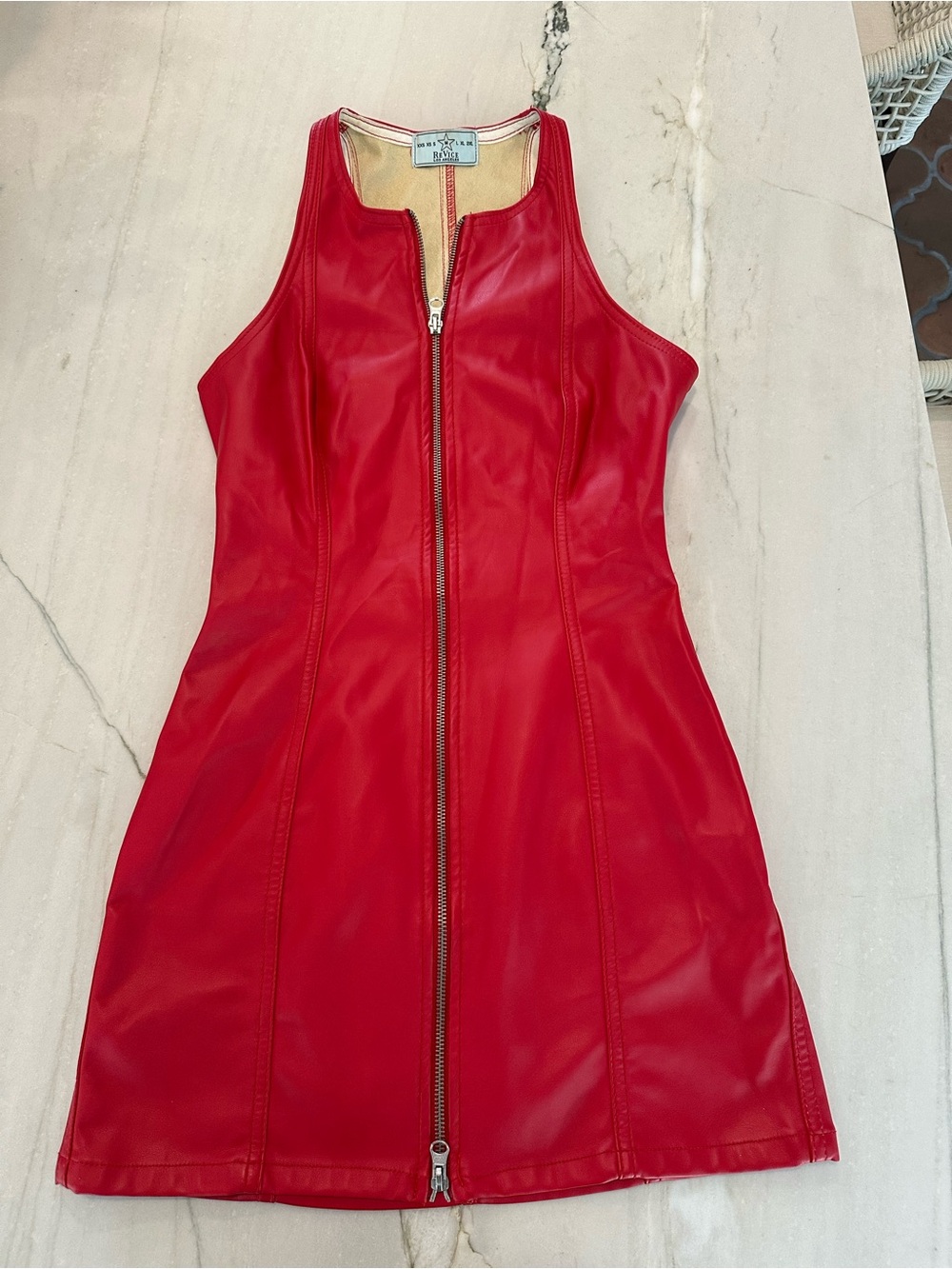 Red Zip-Front Sleeveless Soft Pleather Dress